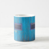Oude houten blauwe deur koffiemok (Center)