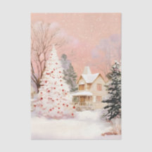Oude Houten Blokhut & Besneeuwde Boom Decoupage