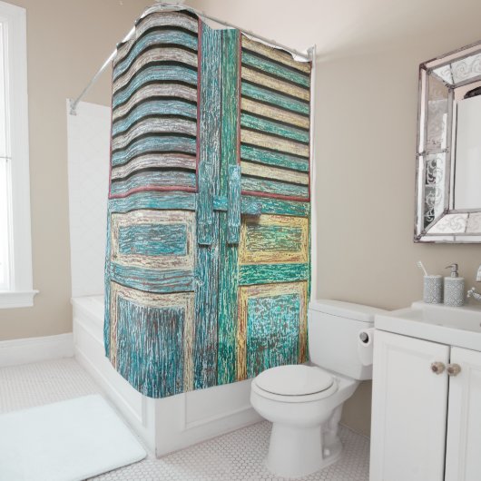 oude  houten deur douchegordijn (In situ)