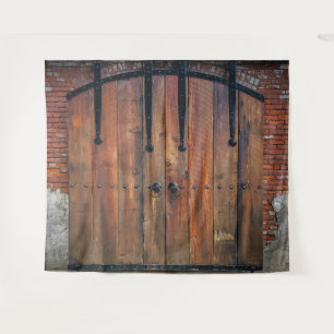 Oude houten deur met  koperen scharnieren wandkleed