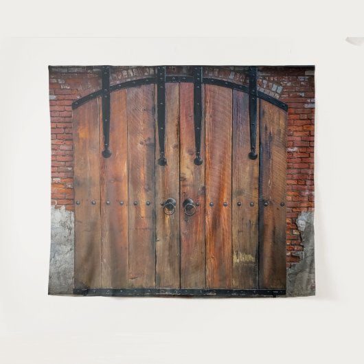 Oude houten deur met koperen scharnieren wandkleed (Voorkant (horizontaal))