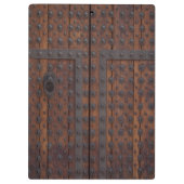 Oude houten deur met zwarte metalen versterkingen klembord (Achterkant)