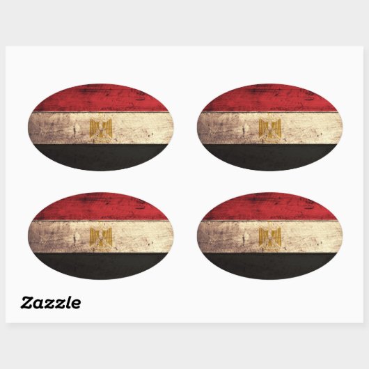 Oude houten Egyptische vlag Ovale Sticker (Vel)