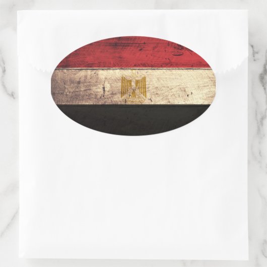 Oude houten Egyptische vlag Ovale Sticker (Tas)