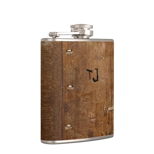 Oude "houten" fles met (of zonder) Initiaal(s) Heupfles (Rechts)