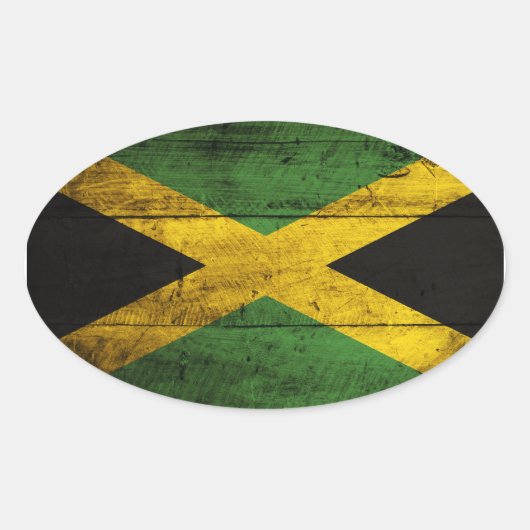Oude houten Jamaica vlag Ovale Sticker (Voorkant)