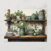 Oude houten keukenplank groene witte borden briefkaart (Voorkant)