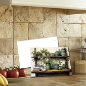 Oude Houten Keukenplank Groene Witte Gerechten Briefkaart