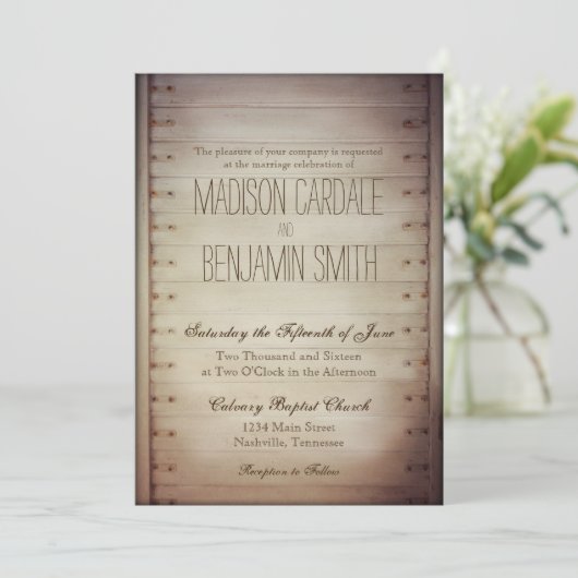Oude houten klep Rustic Wedding Invitations Kaart (Staand voorkant)