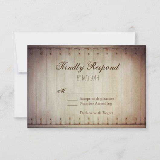 Oude houten klep Rustic Wedding RSVP-kaarten RSVP Kaartje (Voorkant)