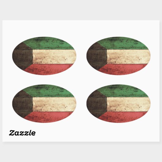 Oude Houten Koeweit Vlag Ovale Sticker (Vel)