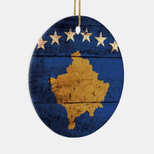 Oude houten Kosovaarse vlag Keramisch Ornament (Rechts)