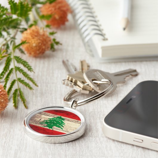 Oude Houten Labanon Vlag Sleutelhanger (Zijkant)