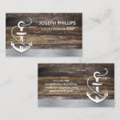 Oude Houten Metaal Afwerking | Anker Pictogram Vis Visitekaartje (Voorkant / Achterkant)