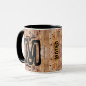 Oude houten naam, monogram  ogende koffie mok (Voorkant links)
