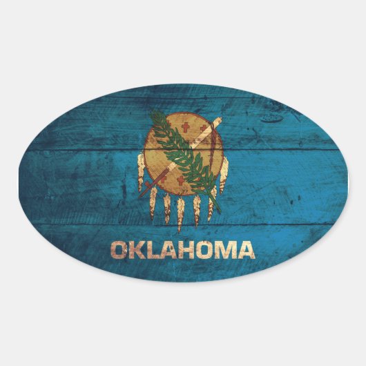Oude houten Oklahoma vlag; Ovale Sticker (Voorkant)
