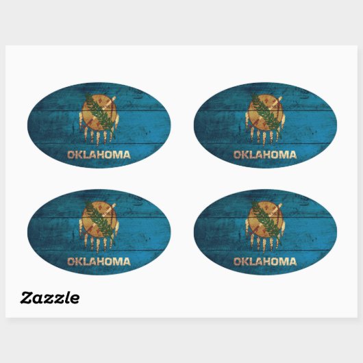 Oude houten Oklahoma vlag; Ovale Sticker (Vel)
