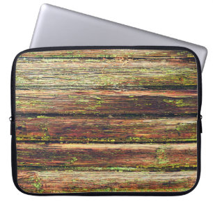Oude houten ondergrond met groene verf met kuit laptop sleeve