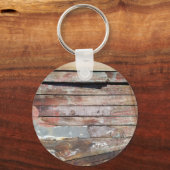 Oude houten plankjes met een rotsachtige boot sleutelhanger (Voorkant)