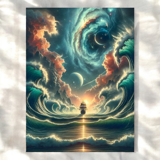 Oude houten schip Storm oceaan sublimatie afdrukke Poster