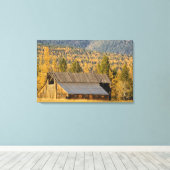 Oude houten schuur met najaarstamaracks nabij canvas afdruk (Insitu (Houten vloer))