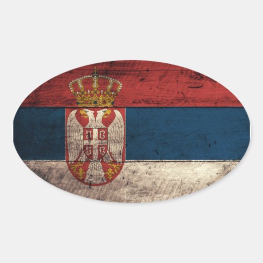 Oude houten Servische vlag Ovale Sticker (Voorkant)