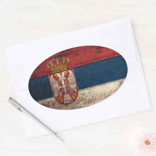 Oude houten Servische vlag Ovale Sticker (Envelop)