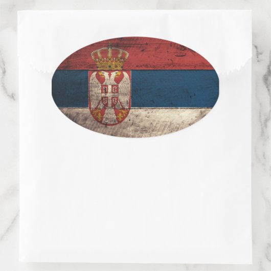 Oude houten Servische vlag Ovale Sticker (Tas)