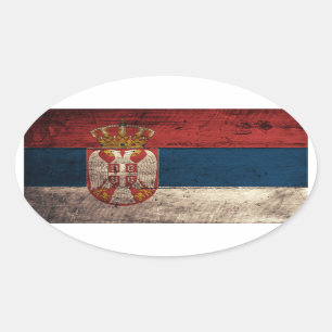 Oude houten Servische vlag Ovale Sticker