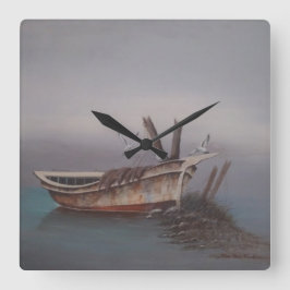 Oude Houten Skiff Muurklok Vierkante Klok
