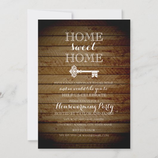 Oude houten sleutel uitnodiging voor housewarming (Voorkant)