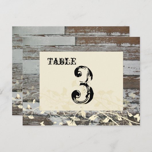Oude Houten Tafel Nummer Kaart (Crème, plat) (Voorkant / Achterkant)