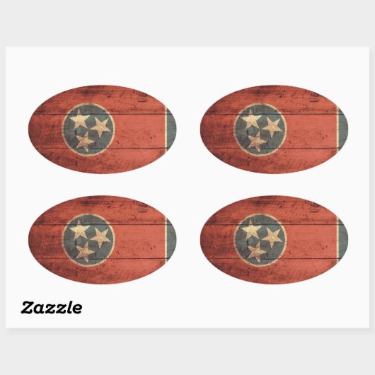 Oude houten Tennessee vlag; Ovale Sticker (Vel)
