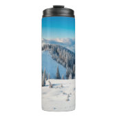 Oude houten textuur of achtergrond met termi thermosbeker (Voorkant)