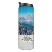 Oude houten textuur of achtergrond met termi thermosbeker (Geroteerd rechts)