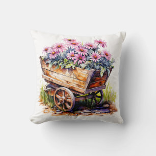 Oude houten tuinkar vol van Aster bloemen Kussen