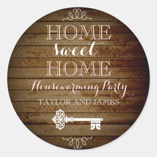 Oude houten uitziende housewarming sticker (Voorkant)