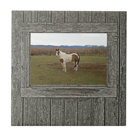 Oude houten verfpaard tegeltje (Voorkant)