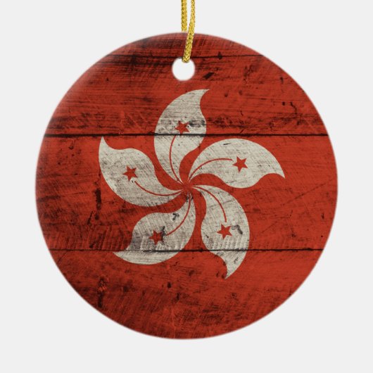 Oude houten vlag van Hong Kong Keramisch Ornament (Voorkant)