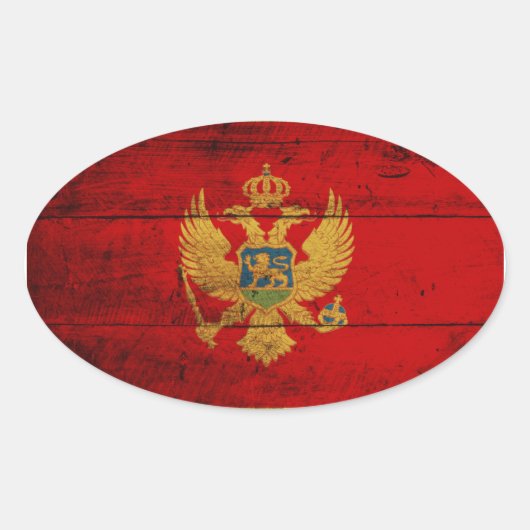 Oude houten vlag van Montenegro Ovale Sticker (Voorkant)