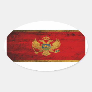 Oude houten vlag van Montenegro Ovale Sticker