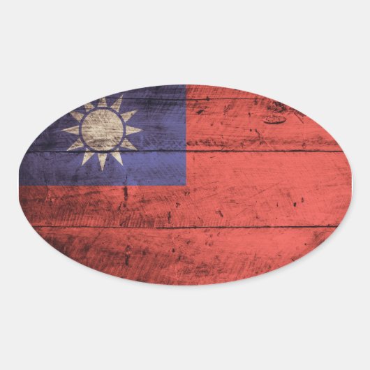 Oude houten vlag van Taiwan Ovale Sticker (Voorkant)