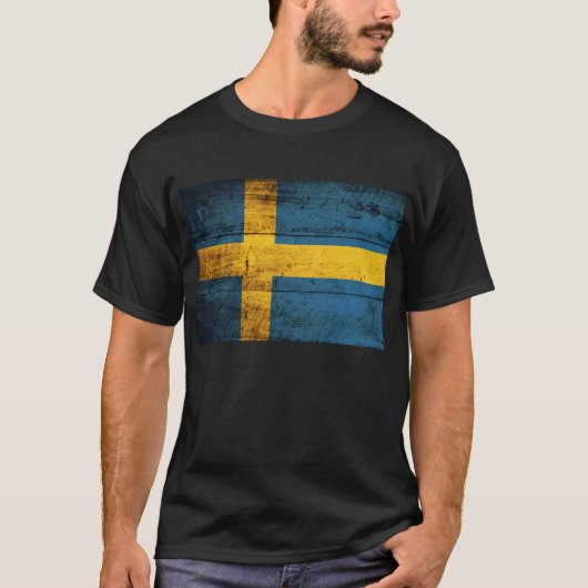 Oude houten vlag van Zweden; T-shirt (Voorkant)