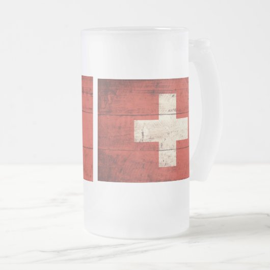 Oude houten vlag van Zwitserland Matglas Bierpul (Voorkant rechts)
