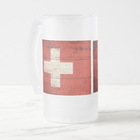 Oude houten vlag van Zwitserland Matglas Bierpul (Voorkant links)