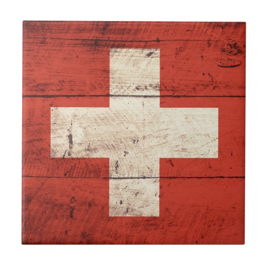 Oude houten vlag van Zwitserland Tegeltje (Voorkant)