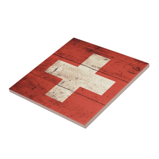 Oude houten vlag van Zwitserland Tegeltje (Zijkant)