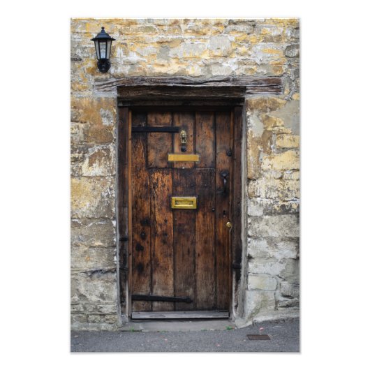 Oude houten voordeur met licht foto afdruk (Voorkant)