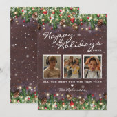 Oude houten vrolijke feestdagen 3 foto feestdagenkaart (Voorkant / Achterkant)