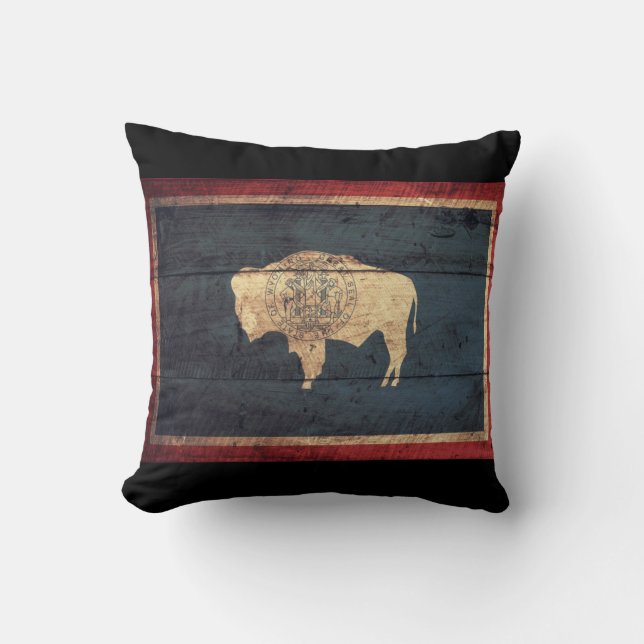 Oude Houten Wyoming Vlag Kussen (Voorkant)